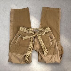 VTG Abercrombie & Fitch Paratrooper Cargo Pants Women's 0 Tan Low Rise Satin Y2K